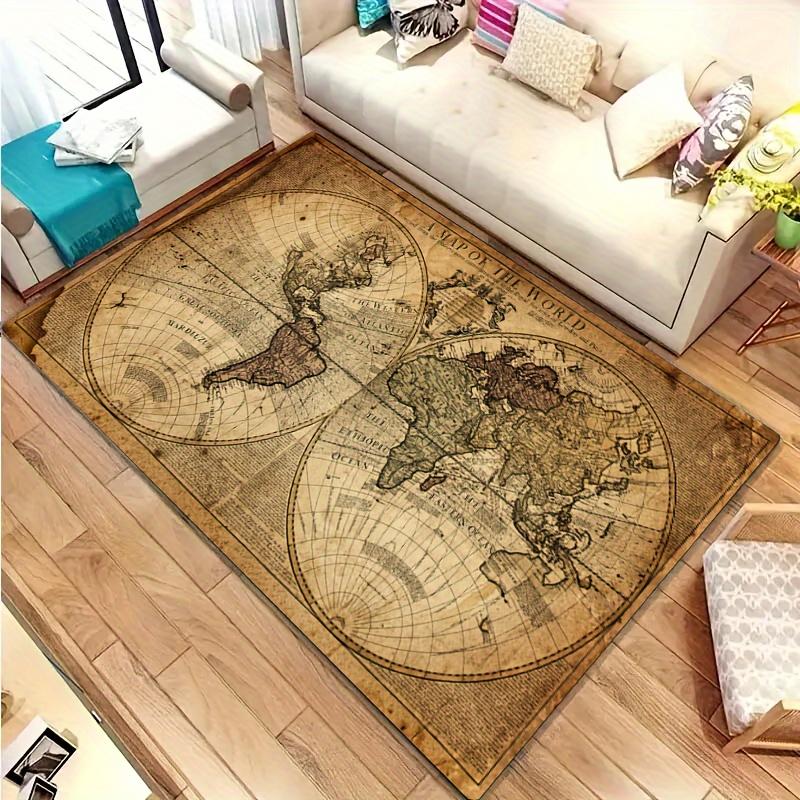 Vintage Map Design Non-Slip Floor Mat Washable Decorative Area Rug for Living Room Bedroom Sofa Side Home Decor