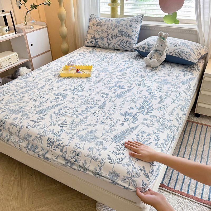 Простыня Ins в корейском стиле с фиолетовым цветочным узором, покрывало из стираного хлопка, защитный чехол для матраса от пыли, противоскользящая кровать