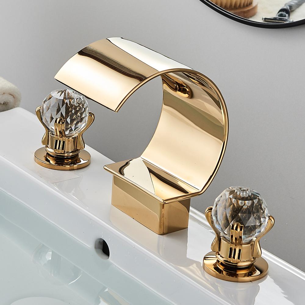 Золотой водопад кран для ванной комнаты кран хрустальная ручка широко распространенный смеситель для горячей и холодной воды Torneiras для кранов для раковины