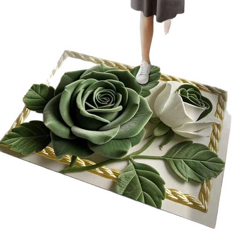 3D Floral Diatomaceous Earth Bathroom Mat - Absorbent, Non-Slip, Fast-Drying Door Mat
