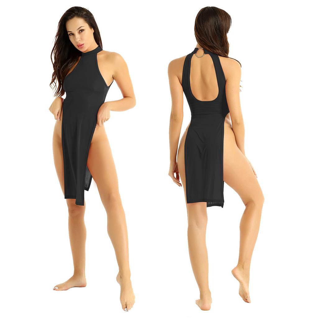 Женское нижнее белье, ультратонкое платье с бретелькой на шее и высоким разрезом, Cheongsam, платье с разрезом, коктейльное платье