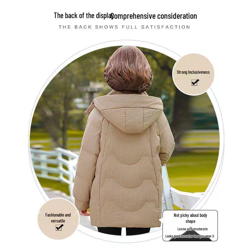 Mom's 2023 Fleece-Lined Winter Jacket - Mid-Length Cotton-Padded Coat for Middle-Aged & Elderly Women.