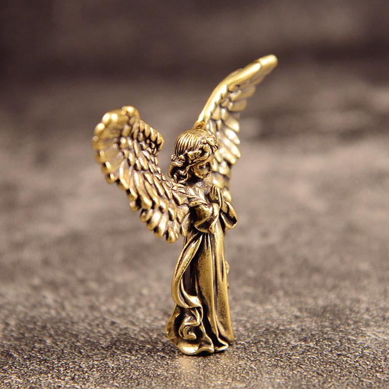 Vintage Brass Blessed Guardian Angel Figurines Miniatures Desktop Ornaments Lovely Small Statue Home Decoration Crafts