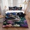 3Pcs Cat Amidst Floral Splendor Bedding Set Soft Fabric Duvet Cover Pillowcases Home Christmas Xmas Halloween Gift 1 Duvet Cover 2 Pillowcase G116