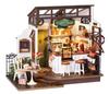 Robotime DIY Miniature Dollhouse Kit Model House Cafe with LED Light Model Kit DIY Craft Birthday Gift Home Decoration for Family and Friends