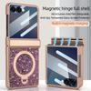 Модная магнитная полная защитная блестящая крышка для телефона Galaxy Z Flip 7/6 из ПУ-кожи с подставкой, пленка для конфиденциальности в комплекте