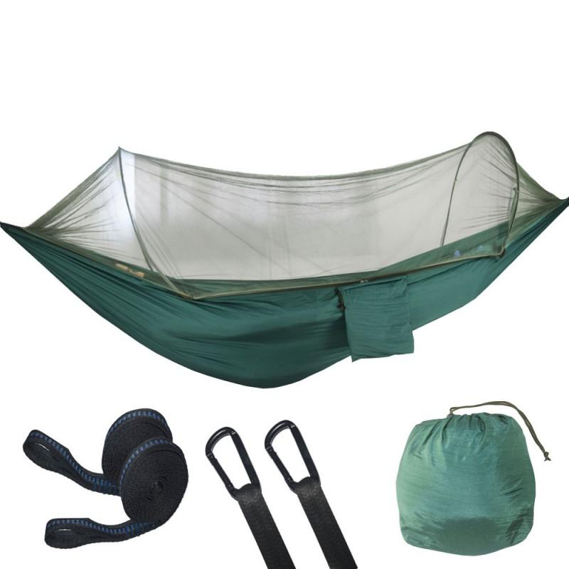 Outdoor Mosquito Net Hammock With Steel Frame Quick Setup Nylon Fabric Anti-Tip Swing Camping Travel Relaxation
