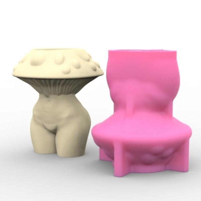 Silicone Vase Molds Flower Bottle Mold Mushroom Woman Shape Unique Flowerpot Molds Silicone Texture for Craft Vase