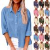 Women's Autumn Long Sleeve Button Solid Color Loose Shirt Casual Large Size Shirt