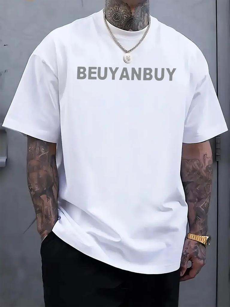 Casual "BEUYANBUY" Graphic Print T-shirt - Black Crew Neck Short Sleeve Tee for Summer