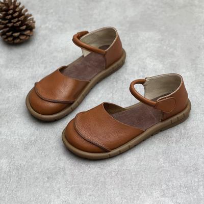 Сандалии ручной работы из натуральной кожи на плоской подошве в стиле ретро, ​​повседневная универсальная удобная женская обувь на мягкой подошве