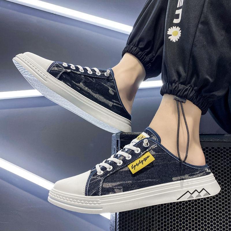 Men's Half Slippers Summer Breathable Canvas Slipper Outdoor Casual Lazy Shoes for Men Platform Vulcanize Shoes Designer Loafers