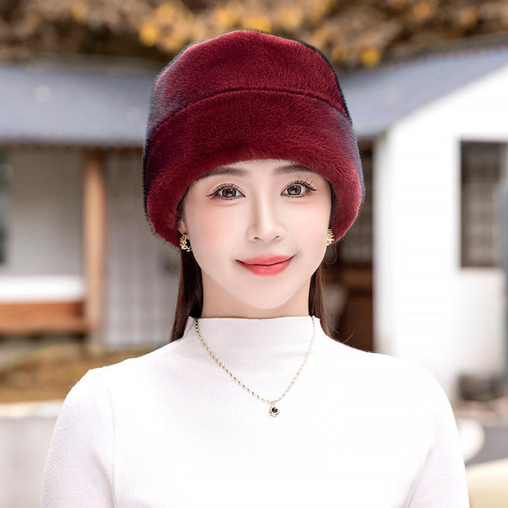 Mink Hat for Women Winter New Mink Fashion Warm Ear Protection Hat Fur Middle-aged Mother Cotton Hat