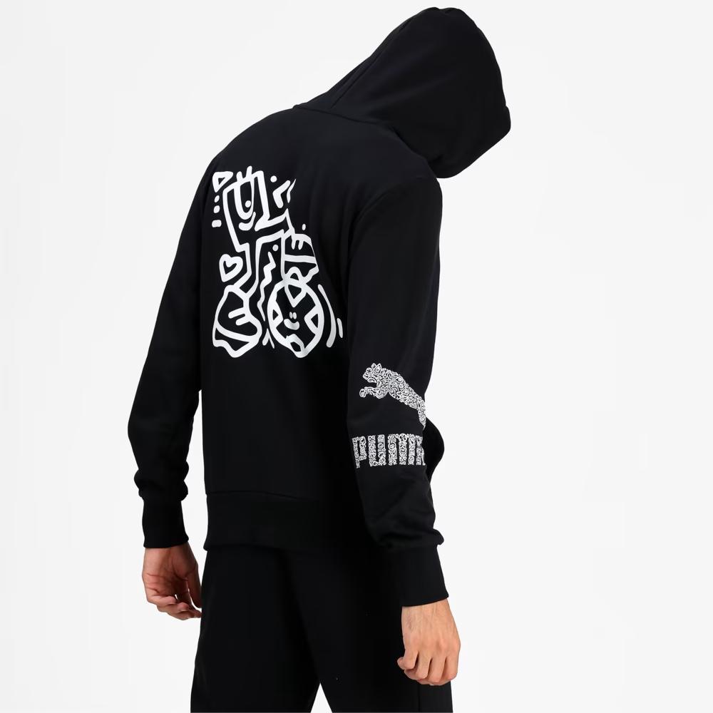 Puma X Mr Doodle Logo Print Drawstring Hoodie Men Hoodie Black 598639-01