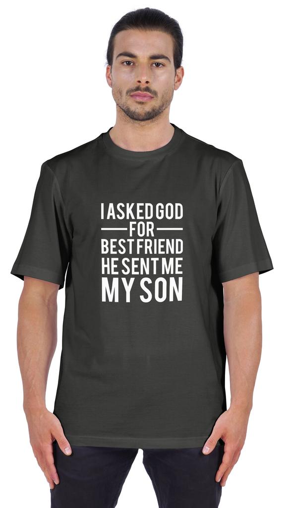 Inkmeso Men  S Graphic Printed   I Asked God For Best Friend He Sent Me My Son   Tshirt Crew Neck Tee For Father Son