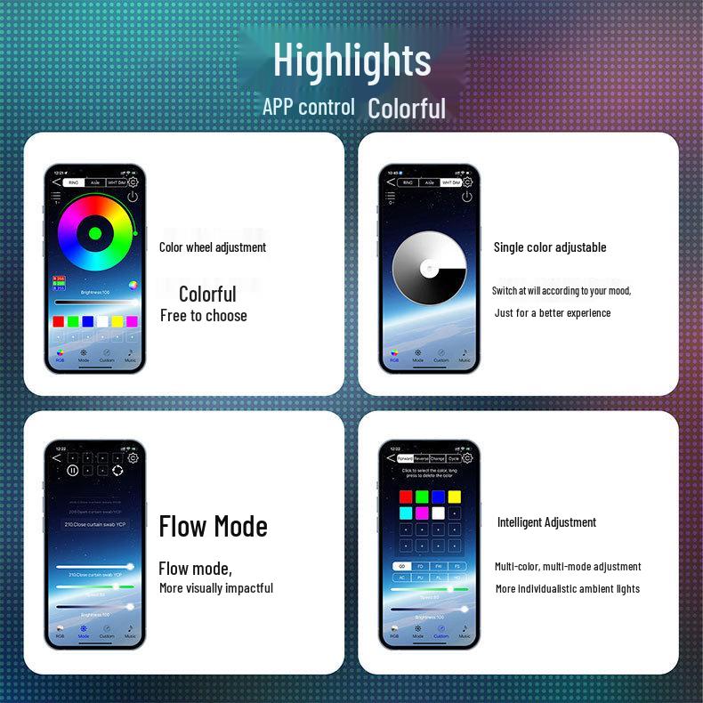 Цветной акриловый ветрозащитный экран звукоизолирующий свет: Управление через приложение, без проводов, для украшения автомобиля.