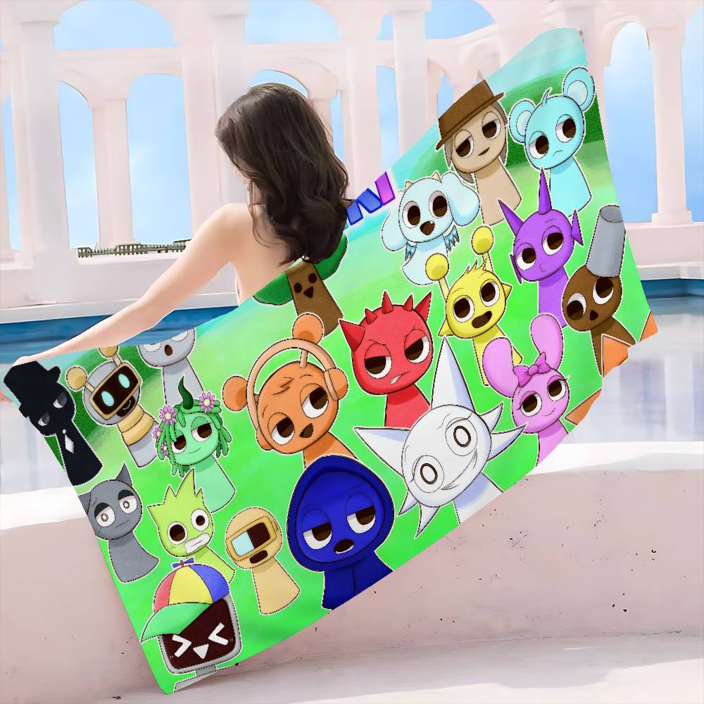 I-Incredibox S-Sprunki Аниме Пляжное Полотенце для Купания Мягкое Впитывающее Мочалка Детские Подарки для Детей Путешествия Кемпинг Спортзал
