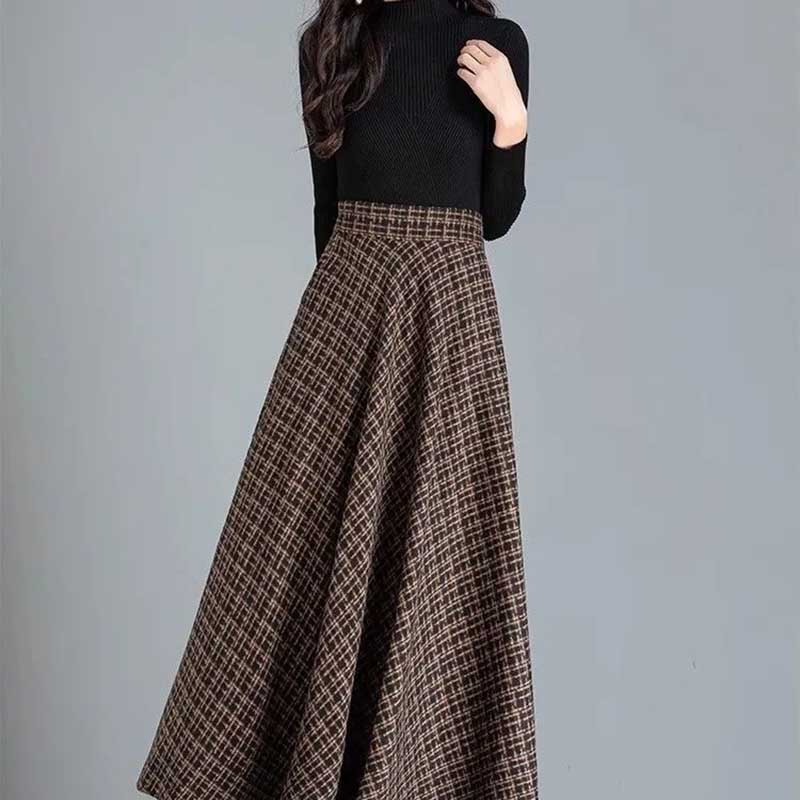 Юбка женская клетчатая повседневная эластичная с высокой талией длинная свободная утолщенная тянущаяся облегающая юбка