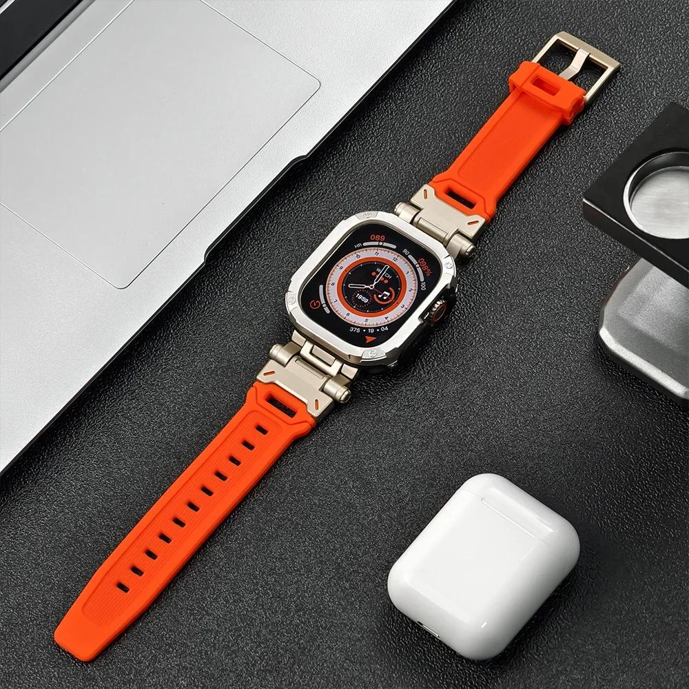 Силиконовый ремешок+Чехол для Apple Watch Ultra2 Ремешок 49мм 41мм 45мм 40мм 44мм ТПУ Чехол+Спортивный браслет Серии 9 8 7 6 SE 5 Браслет