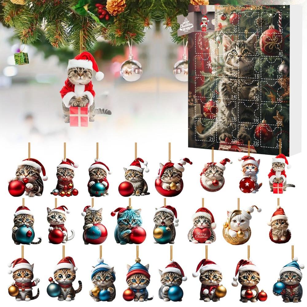 Christmas Hanging Ornament Cat Advent Calendar Acrylic 24 Days Christmas Countdown Calendar