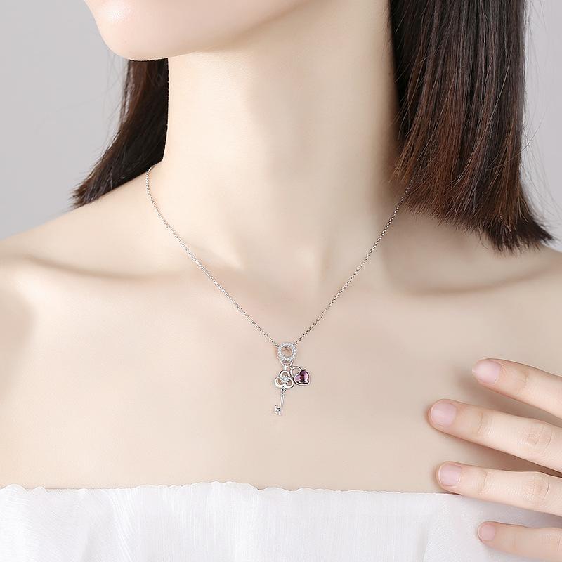 925 Sterling Silver Simple "YOU ARE MY KEY" Key Heart Pendant Clavicle Chain Necklace Women Girlfriend Engagement Jewelry Gift