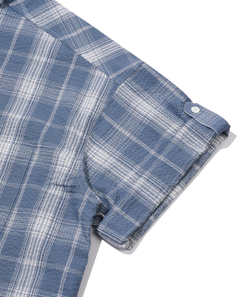 SPORT CHAMBER Sc Square Check Roll-Up Shirt (Blue)