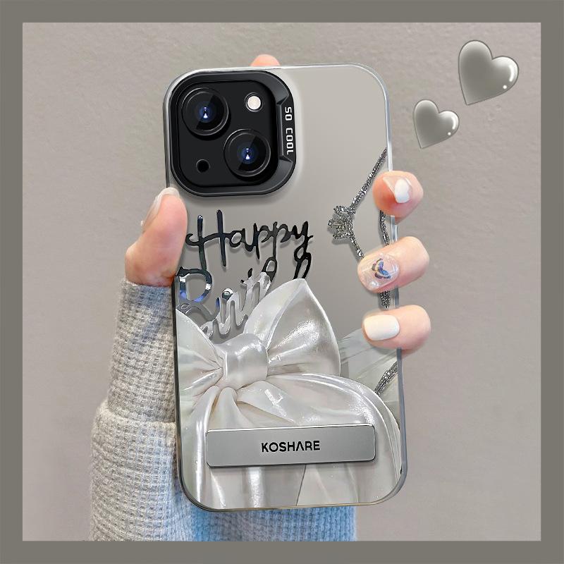 Подходит для чехла для мобильного телефона Apple 13 Iphone15plus Шелковый бант-подставка 14 цветов Серебристый матовый 13 Высококлассное ощущение