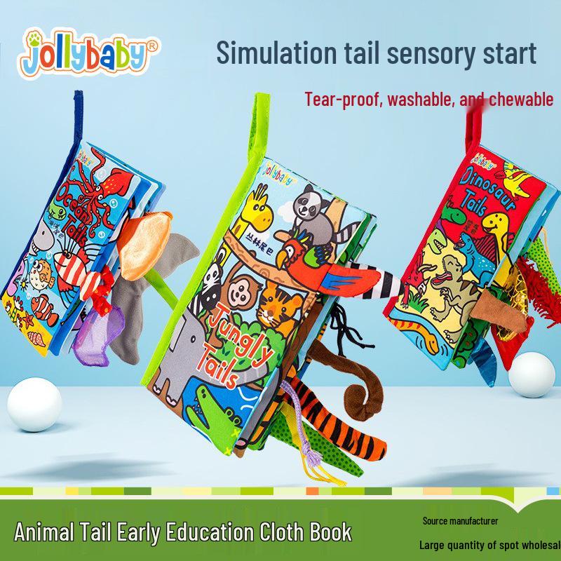 Jollybaby Тканевая книжка с хвостиками животных «Ку-ку» - Детская игрушка для раннего развития (0-3 года)