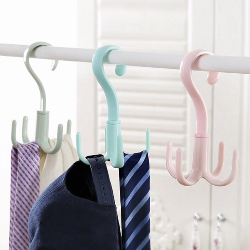 4 Hooks Neck Tie Holder Space Saving Bag Clothes Ties Holder Bag Shelf Clothes Hanger Shoe Rack 360 Degree Rotating Belt Closet