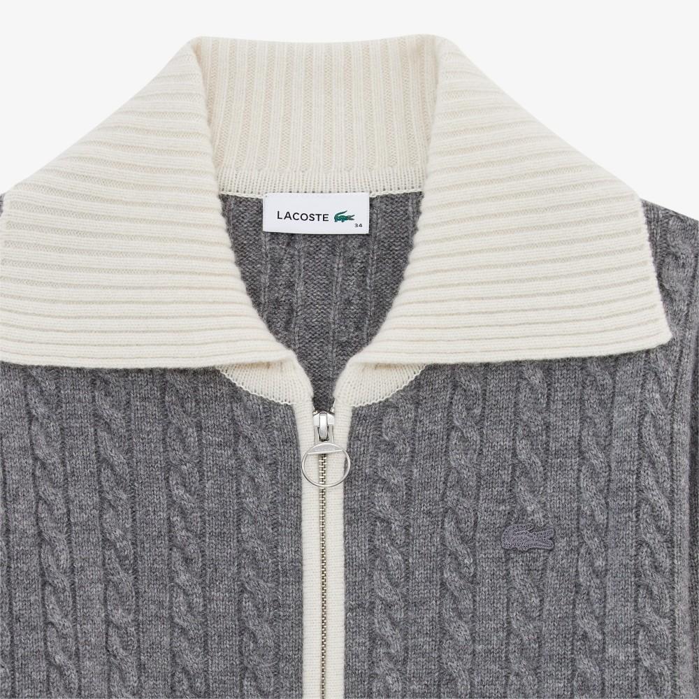 [Lacoste] Women's Cable Zip-Up Cardigan AF420E-55NHDE