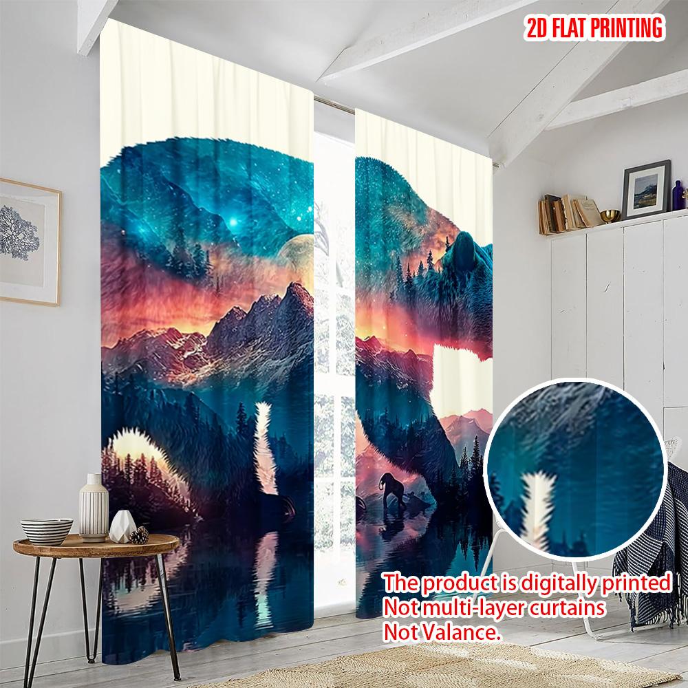 2pcs, plane printing Minimalist Curtains black bear Durable 100% Polyester Fabric (without rod) Decorations Inside Perfect for