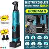 3/8"  Cordless Electric Wrench Ratchet 42V Rechargeable Scaffolding 100Nm Right Angle Wrench Tool + 2 Battery Charger