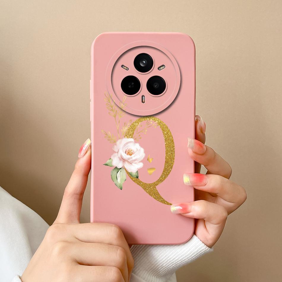 Чехол для Realme 14 Pro Plus Простой чехол с буквами Мягкий премиальный жидкий силикон Funda Защита от падений Полная защита Задняя панель телефона