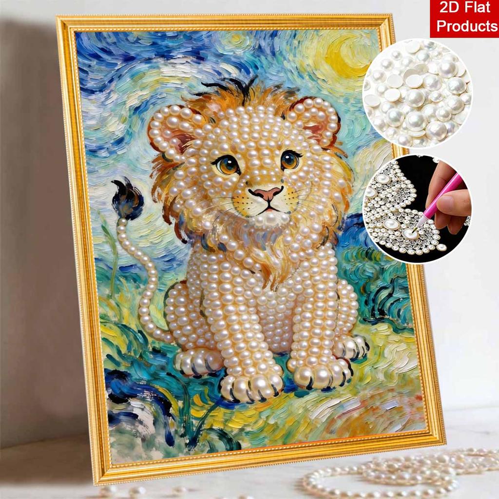 Набор для DIY-рисования жемчугом без рамки «Король Лев» 3D Блестящее искусство из бисера Холст Расслабляющее творческое рукоделие для декора стены дома Подарок