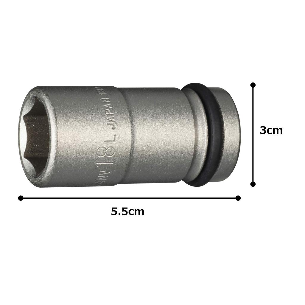 TONE Impact Long Socket Drive Angle Width Across Flats 18mm HP4NV-18L 12.7mm (1/2")