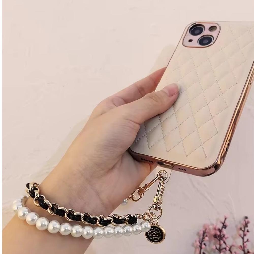 26cm Phone Lanyard Leather Pearl Anti-loss Hand Rope New Mobile Phone Charm Bracelet Chain