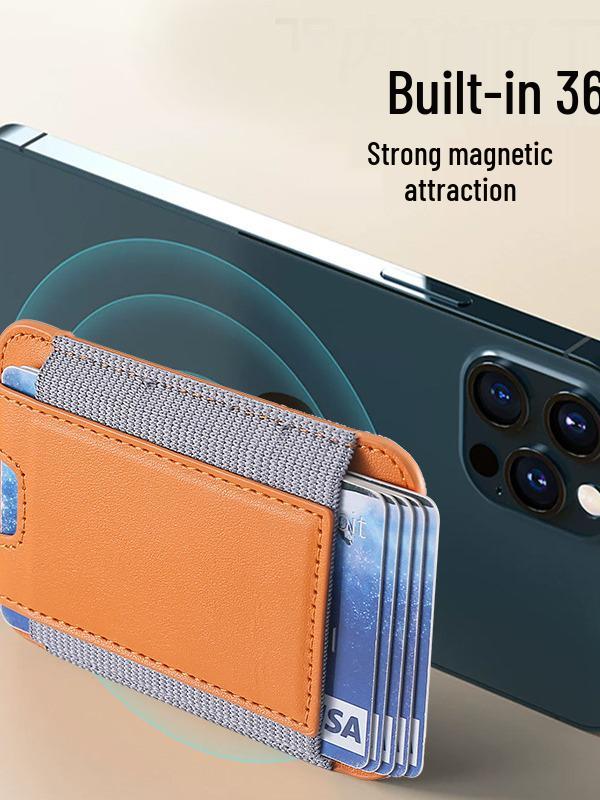Кожаный держатель для карт, совместимый с MagSafe для iPhone 12/14 Pro, с эластичной лентой