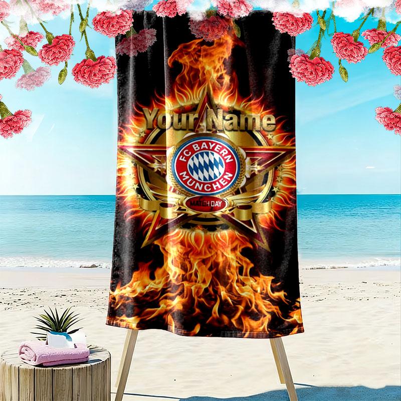FC Bayern Munchen Custom Name Print Beach Towel, Large Soft Quick Dry Towel for Beach Camping Swimming