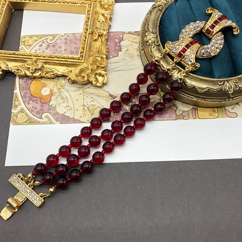 Винтажная многослойная цепочка для свитера из гранатово-красных стеклянных бусин и ожерелье-браслет со стразами