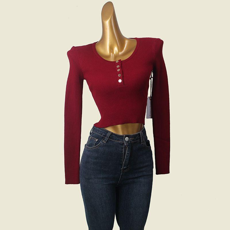 Fall 2024 New Arrival EU and South Korea Goods European Station Shoulder Bottoming Shirt High Waist Short Slimming Knitwear Tops Women