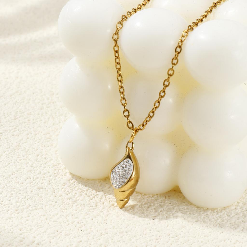 1 Piece 18K Gold Plated Conch Sea Snail Pendant Necklace 304 Stainless Steel Link Chain Necklace For Women Jewelry 45cm + 5cm