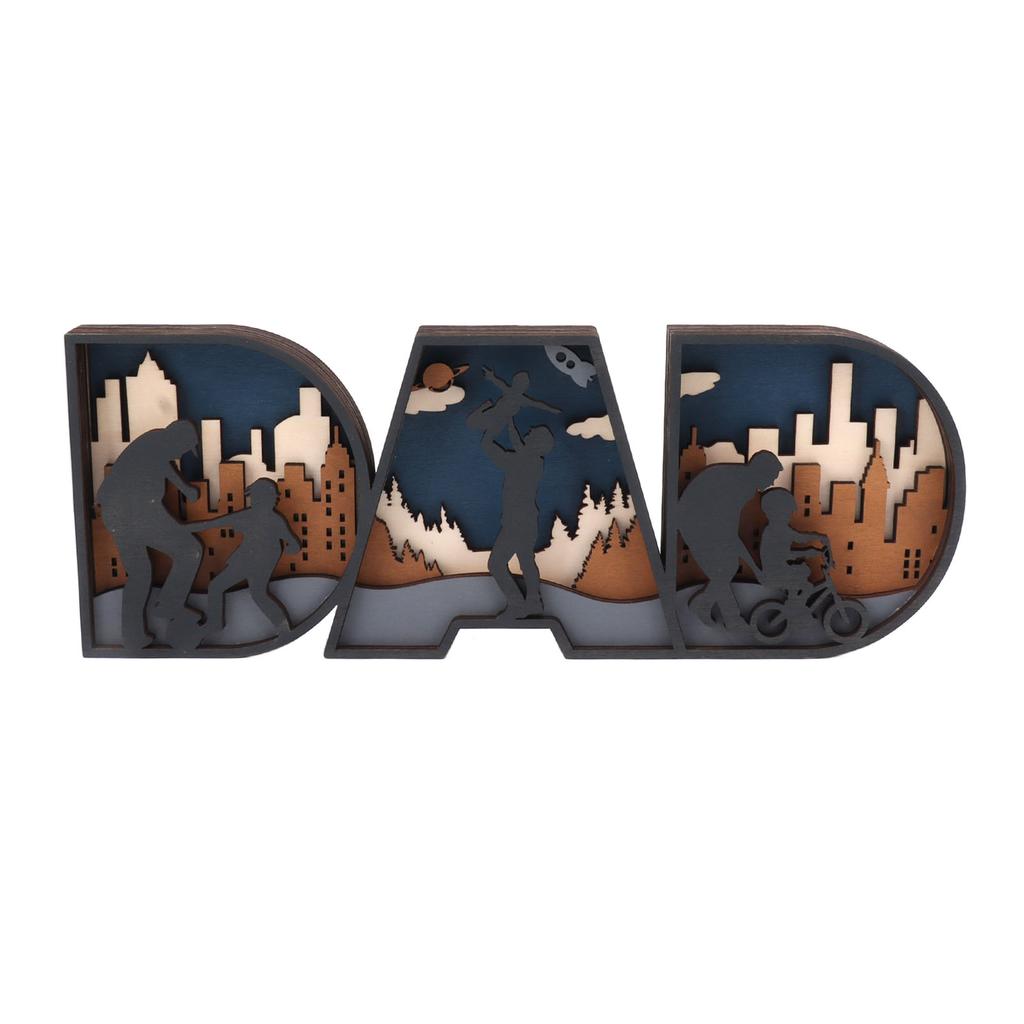 DAD Wooden Crafts Sign Fathers Day Wooden Craft Decoration for Home Bedroom Tabletop Office Desktop
