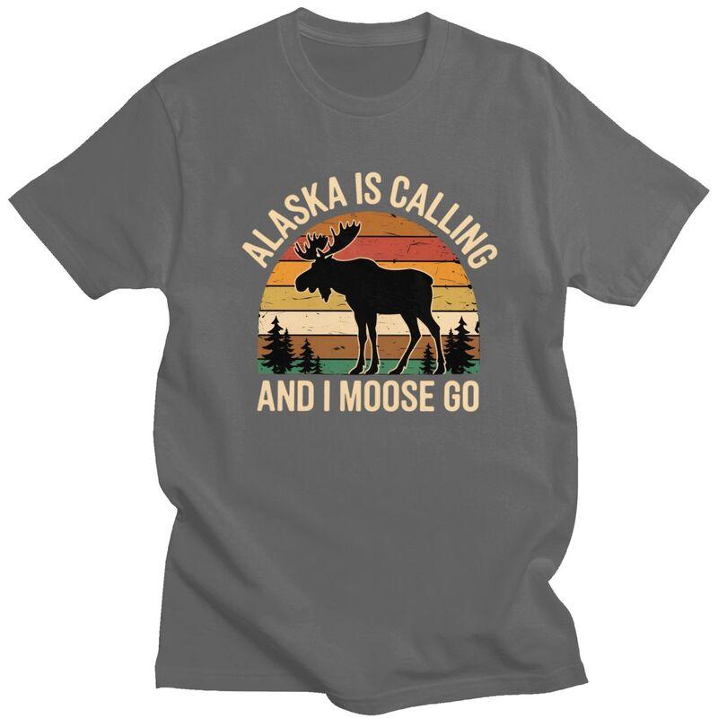 Mens Alaska Is Calling And I Moose Go T Shirts ShortSleeve Cotton Tshirts Birthday Gift Leisure Farm Animal Lover Tee Clothes