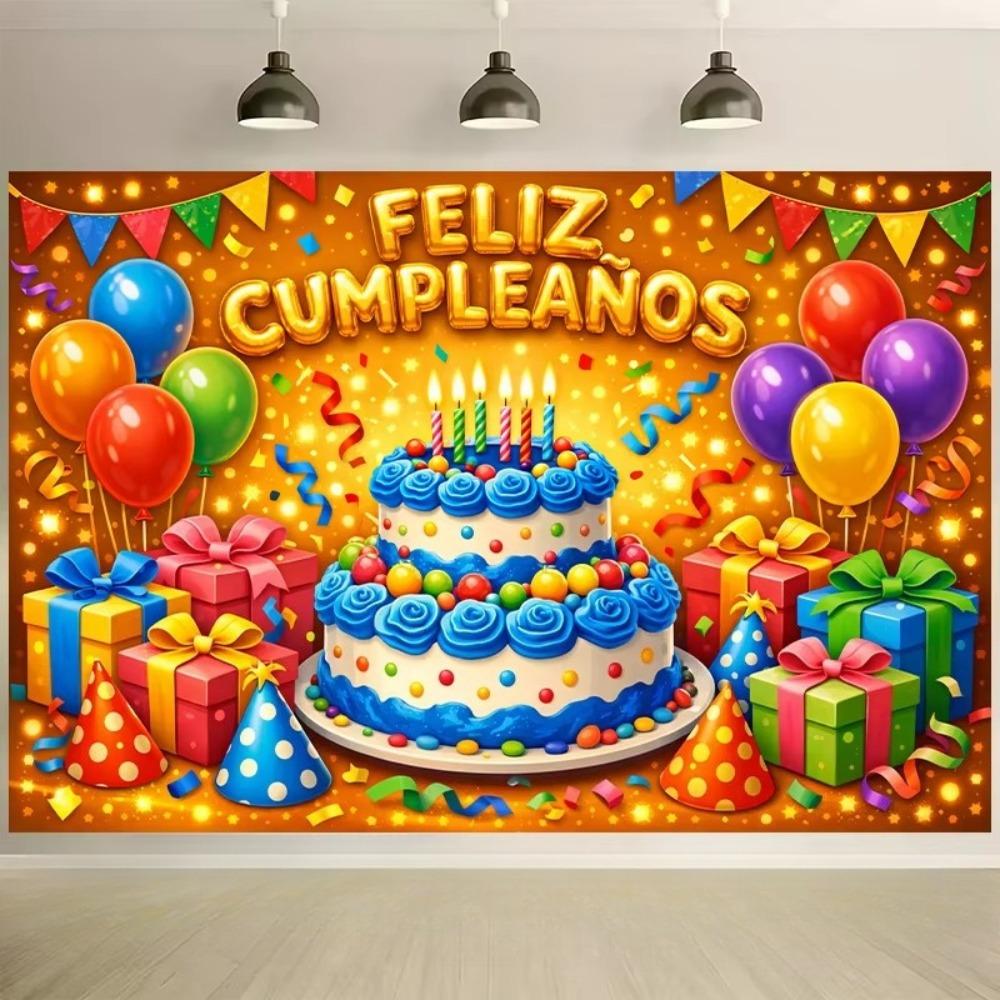 Colorful Balloon Ribbon Birthday Themed Banner Background Children's Birthday Party Home Decoration Photography Backdrop Cloth