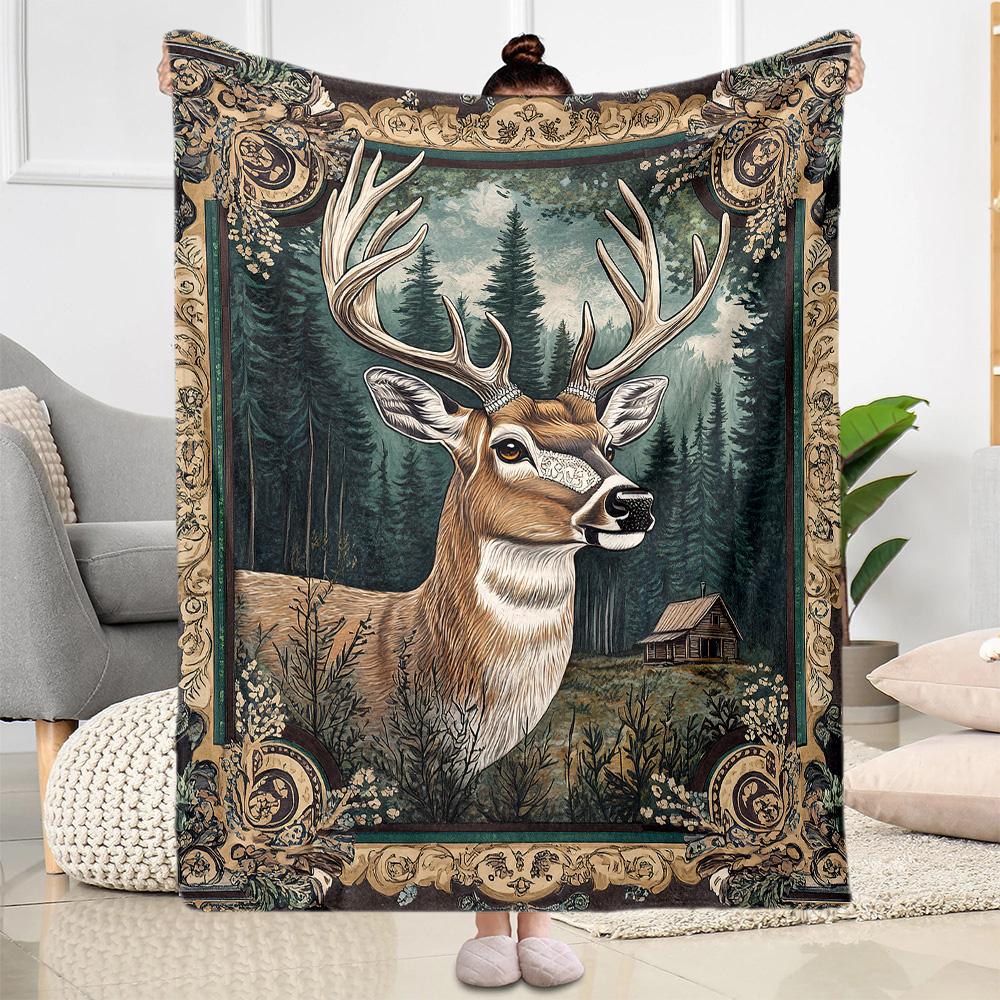 Deer In Forest Frame flannel,Lightweight,Flannel Blanket,Comfortable Blanket, Sofa Blanket, gift blankets,Holiday gift blanket Blankets
