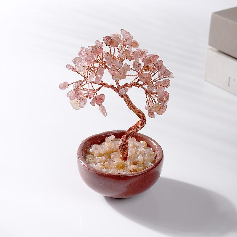 Natural Healing Rose Quartz 7 Chakra Jewelry Reiki Christmas Lucky Fortune Gemstone Crystal Tree for Decor