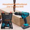 Household Multifuctional 21V Cordless Drill 3 Working Modes 2 Speed Control Stepless Speed Mini Electric Drill/Screwdriver with LED Light