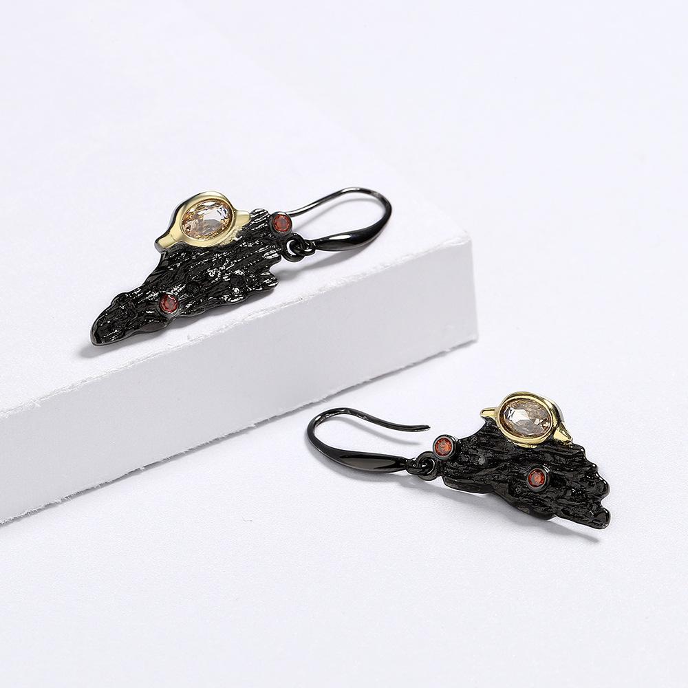 Необычные серьги в богемном стиле с янтарем и цирконием, ювелирные изделия из черного золота, асимметричные женские серьги, креативные ювелирные изделия, серьги-капли