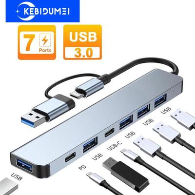 Концентратор USB C, 7 портов, мульти-USB-разветвитель, док-станция типа C, адаптер USB 3.0 2.0 PD для Xiaomi MacBook Pro, поддержка Plug and Play, U-диск, клавиатура, мышь