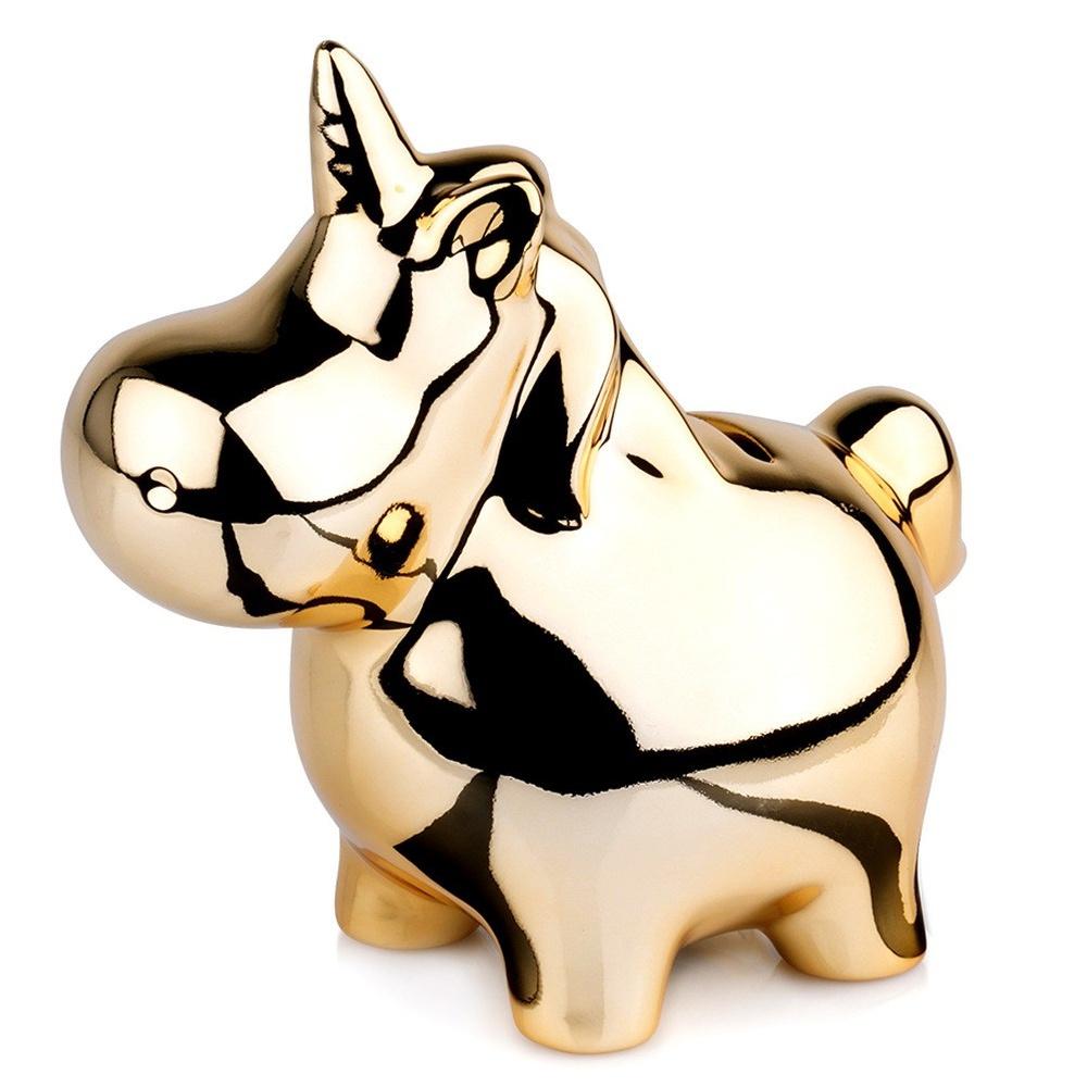 Ceramic piggy bank, gold mirror finish, 18x10.5 cm
